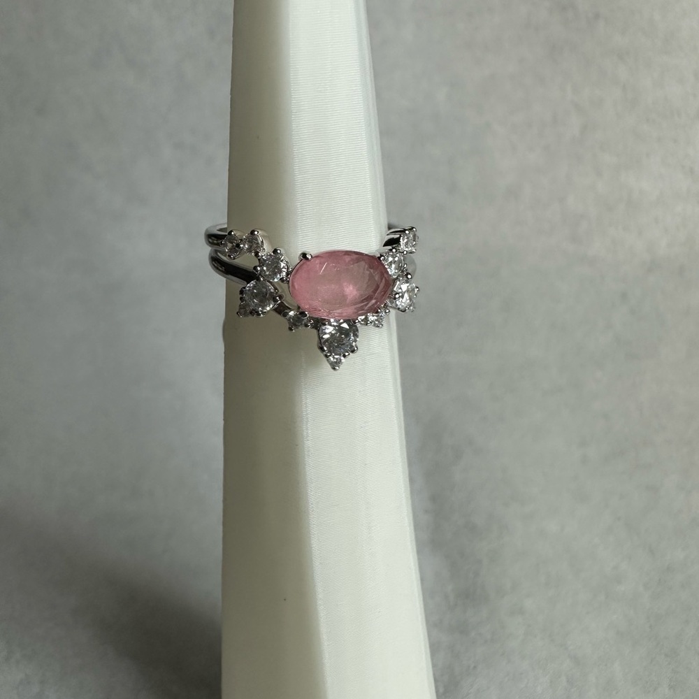 Elegant Rose Quartz 2 Band Ring Set